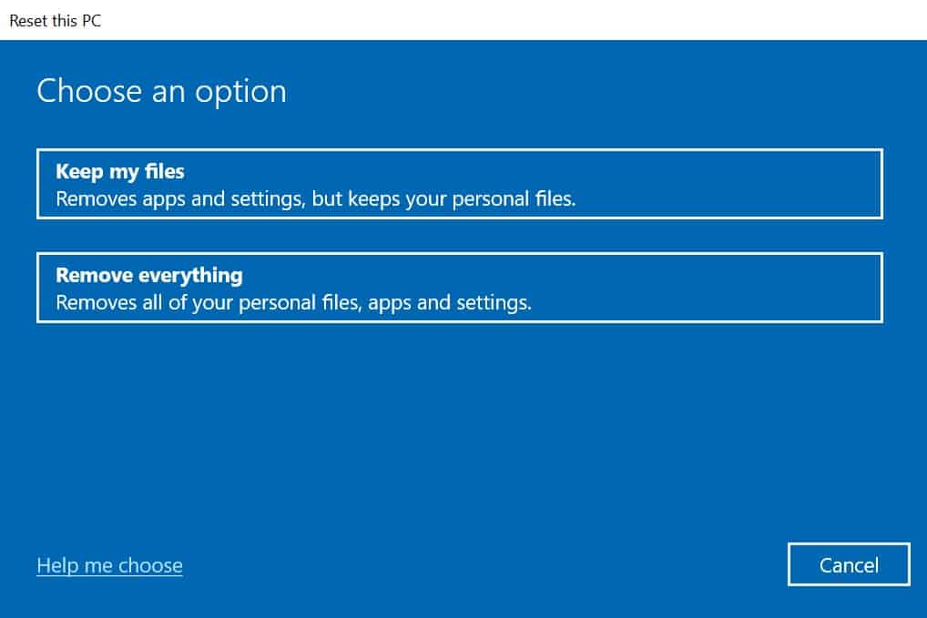 reset this pc keep my files remove everything